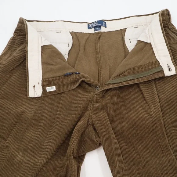 Polo Ralph Lauren Andrew Pant Mens 40/32 Brown Corduroy Pleated Straight Leg - Picture 5 of 13